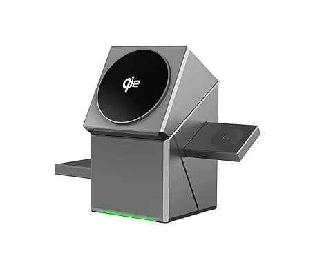 Alemirates 3-in-1 Magnetic Wireless Charging Station 15W – Fast Charger Stand for iPhone, Apple Watch & AirPods – Rotating One-Touch Design