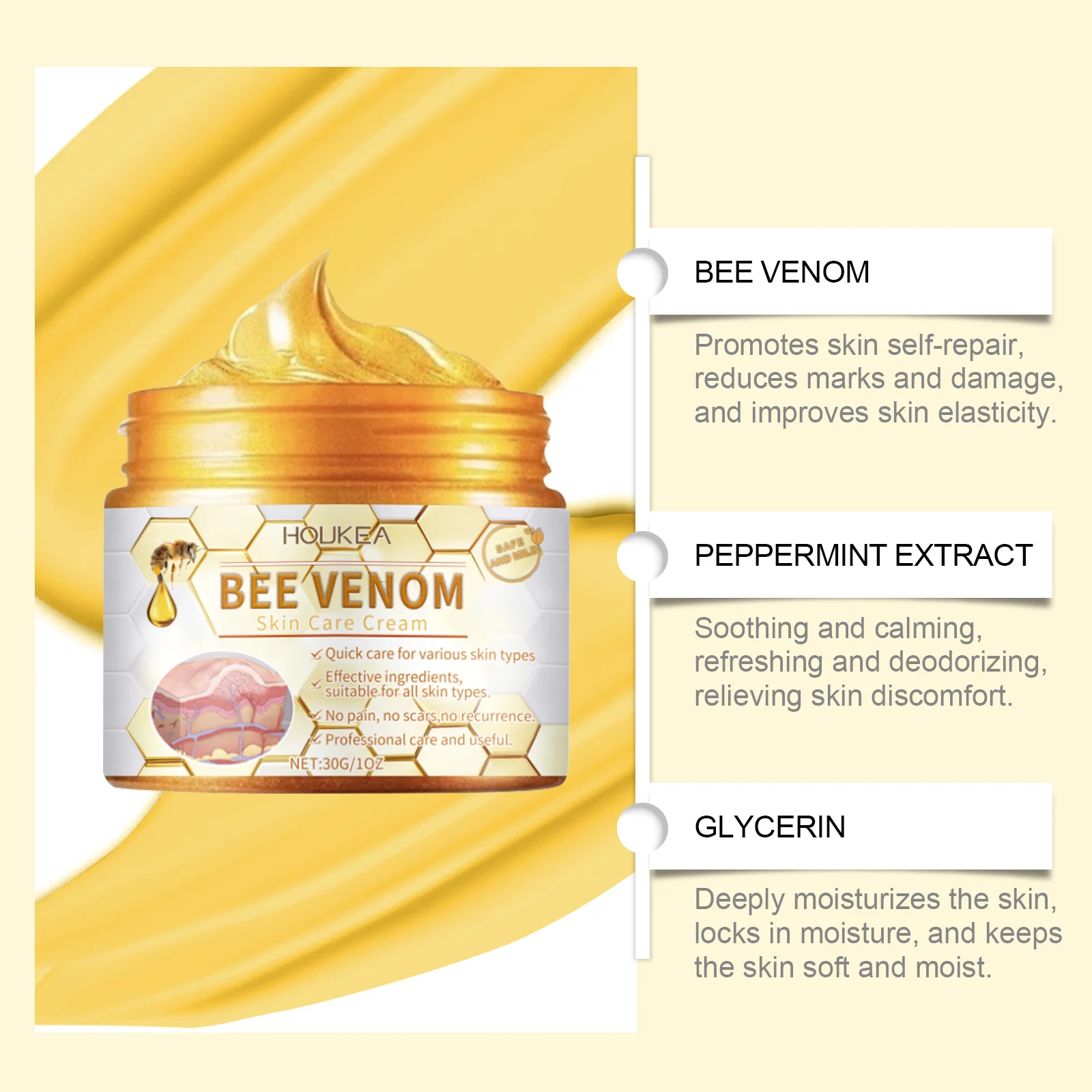 HOUKEA Bee Venom Skin Care Cream – Anti-Aging Face Moisturizer for Wrinkles, Fine Lines & Firming – 100% Original (Best Anti-Aging Cream in UAE)