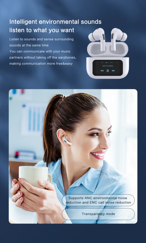 A9 AirPods Pro Touch Screen Wireless Earbuds | Smart Display TWS Bluetooth Headphones | Active Noise Cancellation | 30H Playtime | Fast Charging — UAE