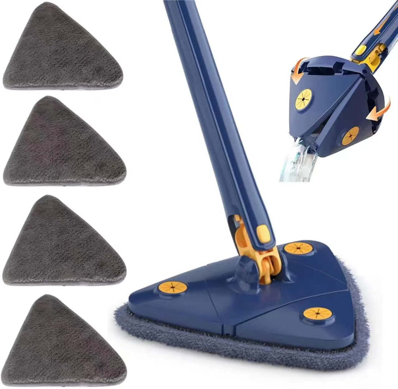 Alemirates 360° Triangle Rotating Adjustable Mop – Microfiber Floor Cleaning Mop with Long Handle & Washable Pads